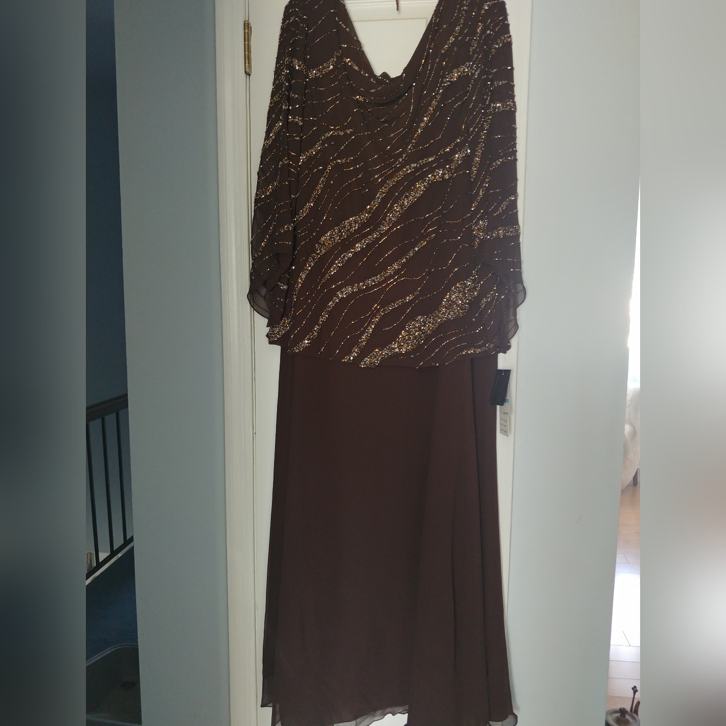 Jkara New York Elegant Brown Beaded Gown Plus Size 20w New!